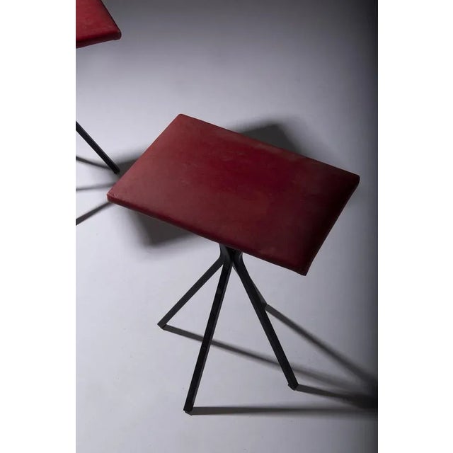 1960s Set of Vintage Italian Stools in Red Faux Leather, 1960 For Sale - Image 5 of 9