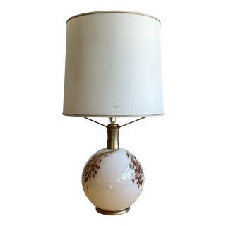 Large Globular Murano Glass Table Lamp with Brass Base and Drum Shade by La Murrina, 1970s For Sale