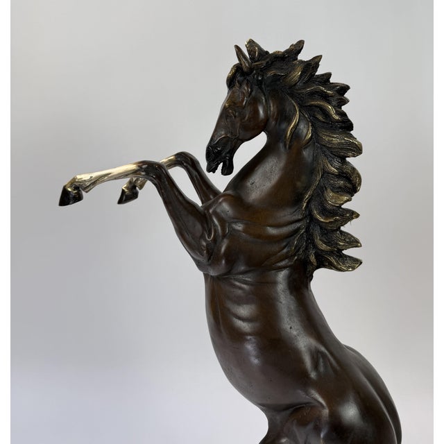English Bronze Rearing Horse Sculpture, 25” H – Prancing Stallion on Marble Base For Sale - Image 3 of 8