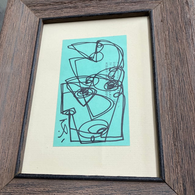 Abstract Contemporary 2 Original Wayne Cunningham Abstract Ink Drawings Distressed Wood Frames For Sale - Image 3 of 4