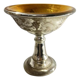 Mercurized and Gilded Blown Glass Bowl with Acid-Etched Floral Decoration, Late 19th Century For Sale