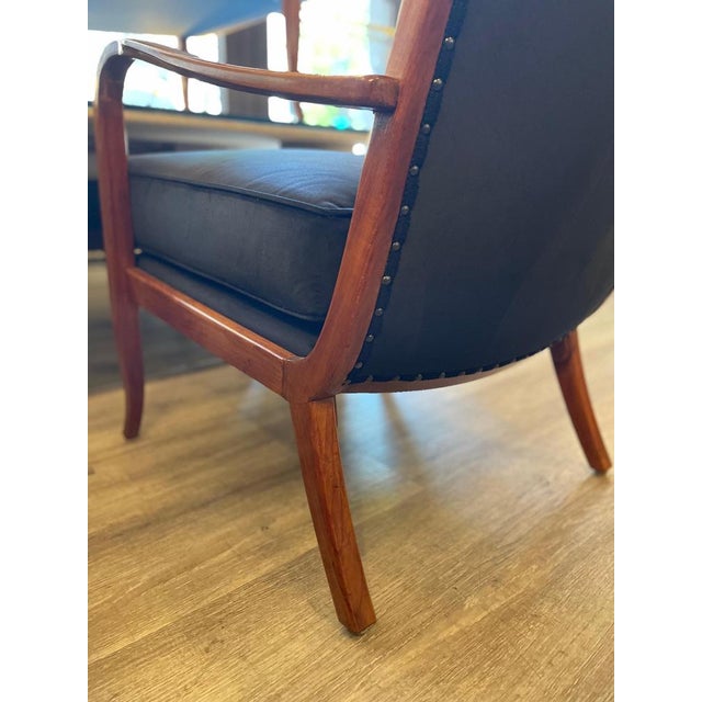 Cherrywood Chairs with Black Velvet Cushions, 1940, Set of 2 For Sale - Image 9 of 17