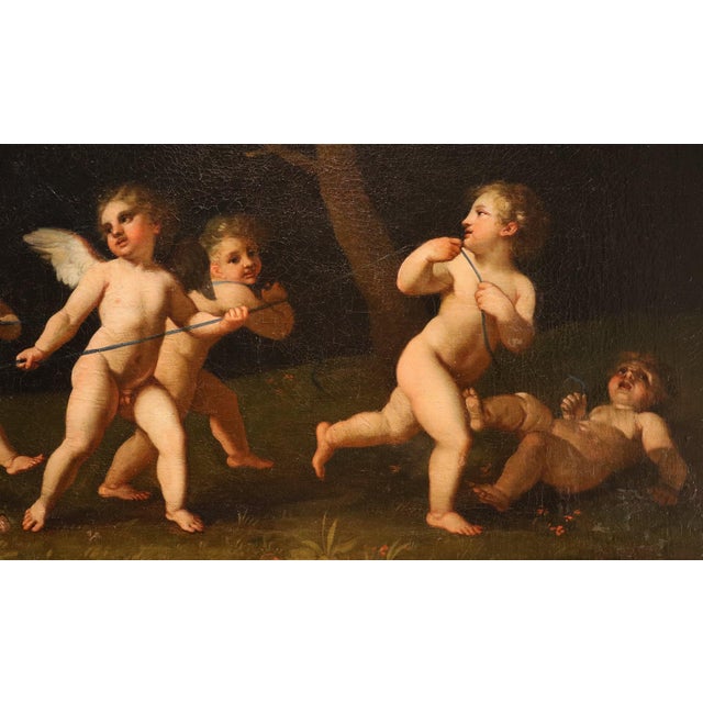 Francesco Albani, Cupids at Play Entertaining with Venus's Chariot, 17th Century, Oil Painting on Canvas, Framed For Sale - Image 6 of 15