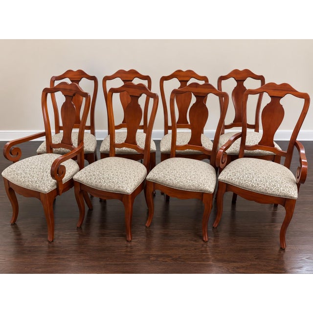 Brown Vintage Thomasville Queen Anne Dining Chairs With Scroll Arms — Set of 8 For Sale - Image 8 of 12