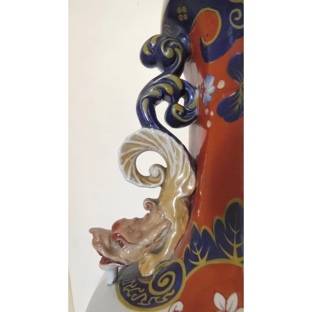 Ceramic Pair English Ironstone Lidded Jars Urns Vases 24" Tall by Mortlock C 1860 Dragons Foo Lions (A) - A Pair For Sale - Image 7 of 9