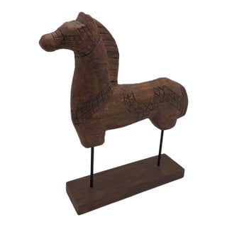 Tall Rustic Scandinavian Nordic Style Carved Solid Wood Folk Art Horse Sculpture For Sale