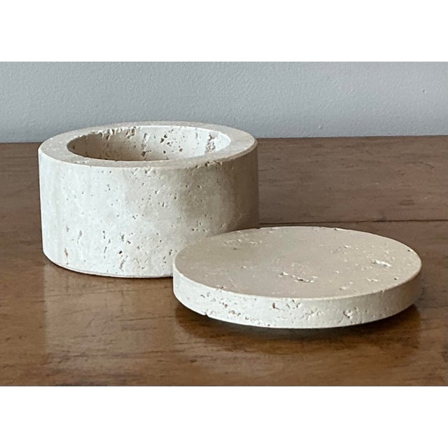 Contemporary Vintage Boho Raw Travertine Lidded Box For Sale - Image 3 of 8