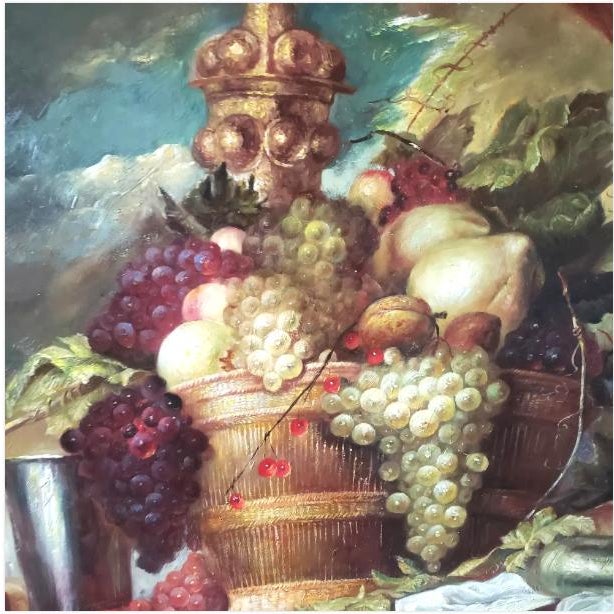 Large 40"x50" Late 19th Century Oil on Canvas Still Life, Ornate Frame, Signed For Sale - Image 11 of 11
