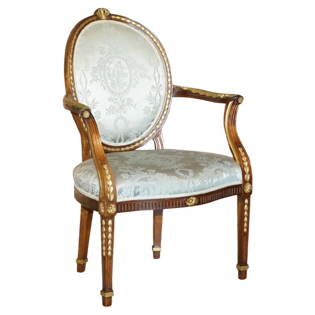 George Hepplewhite Style Hardwood Giltwood Armchair, 1900s For Sale