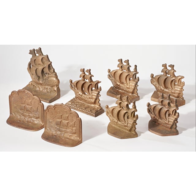 Collection of some matching pairs and some single bookends. All of similar type sailing ships in various styles. Painted a...