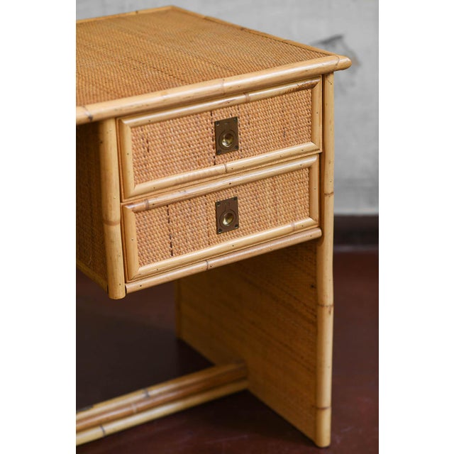 1970s Desk in Bamboo and Wicker with Brass Details attributed to Dal Vera, 1970s For Sale - Image 5 of 8