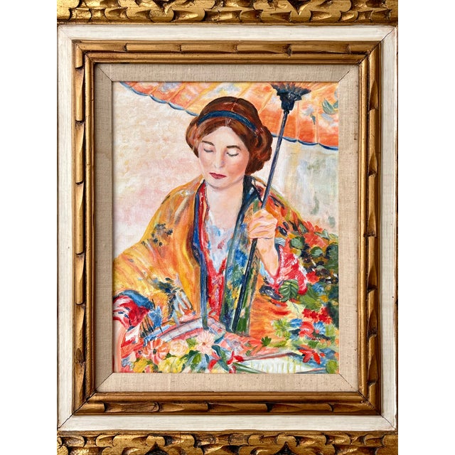 Late 20th Century Woman With a Parasol Modern Impressionist Painting After Richard E. Miller For Sale - Image 11 of 13