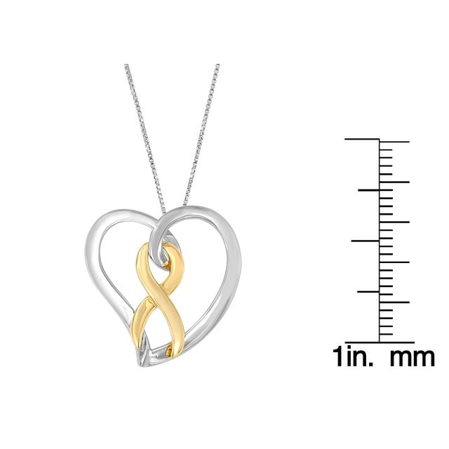 14K Gold and Silver Heart Bow Pendant Necklace For Sale - Image 4 of 4