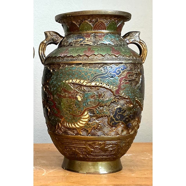 Vintage Asian Cloisonné Urns - A Pair For Sale - Image 11 of 12