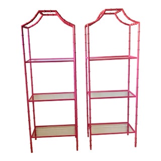 1960s Pair of Faux Bamboo Pagoda Etageres For Sale