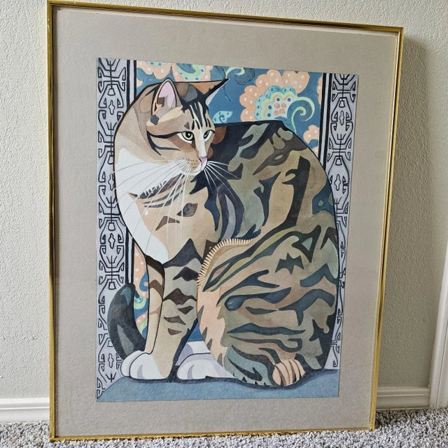 Connie Segall Cat Original Watercolor Painting, Signed For Sale In Tulsa - Image 6 of 8
