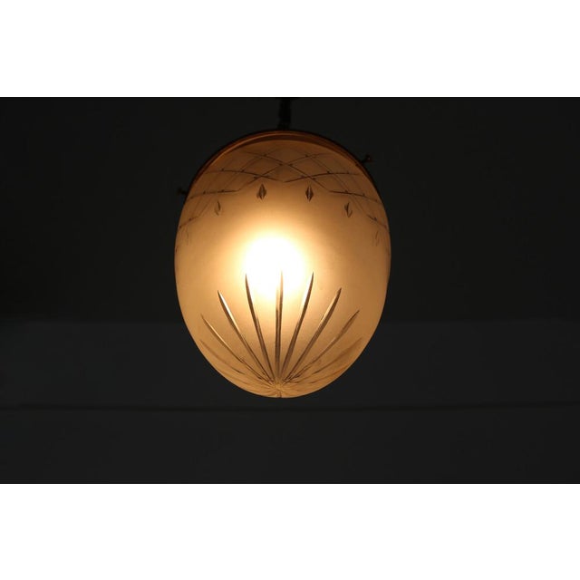 Gold Antique French Teardrop Hall Lantern in Brass with Etched Frosted Glass, 1890s For Sale - Image 8 of 16