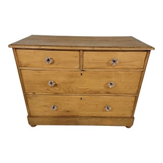 Antique Pine 2 Over 2 Chest of Drawers With Glass Knobs From England - Circa 1880 For Sale