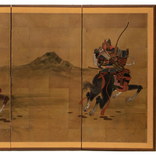 Japanese C. 1950-1960s Shōwa Era Japanese Byobu Screen "Samurai" For Sale - Image 3 of 12