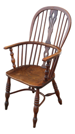 Antique Ash and Elm Windsor Armchair or Carver Elbow-Chair, 19th Century