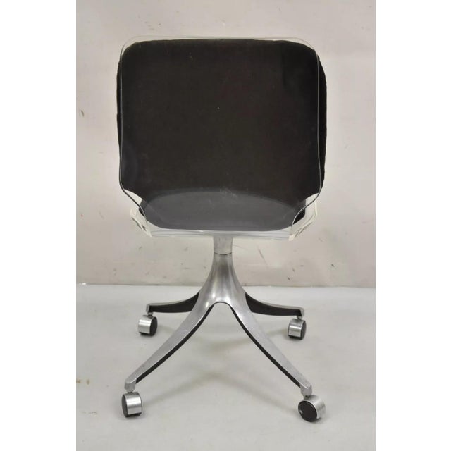 Mid Century Modern Clear Lucite Aluminum Swag Base Rolling Swivel Desk Chair For Sale - Image 10 of 12