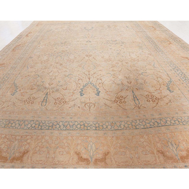 Blue Fine Antique Persian Meshad Animal Hand Knotted Wool Carpet For Sale - Image 8 of 9
