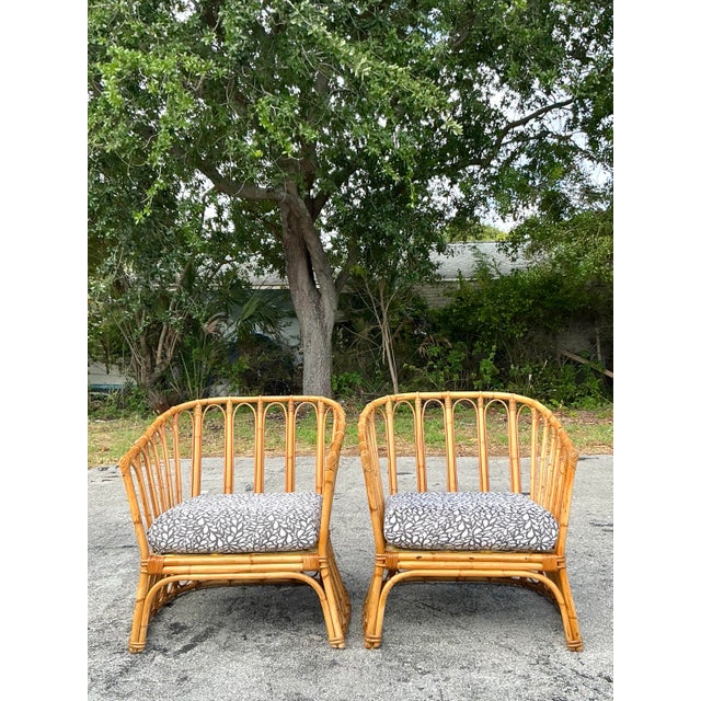 Franco Albini Vintage Coastal Stick Rattan Lounge Chairs After Albini - A Pair For Sale - Image 4 of 12