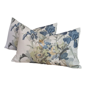 Gp & J Baker Birds & Iris Lumbar Pillows in Soft Teal