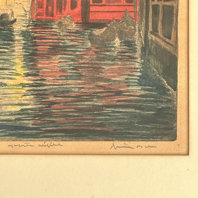 Mid-Century Modern Bela Sziklay - Vintage Expressionist Hand Colored Etching Venice Canal, Signed For Sale - Image 3 of 5