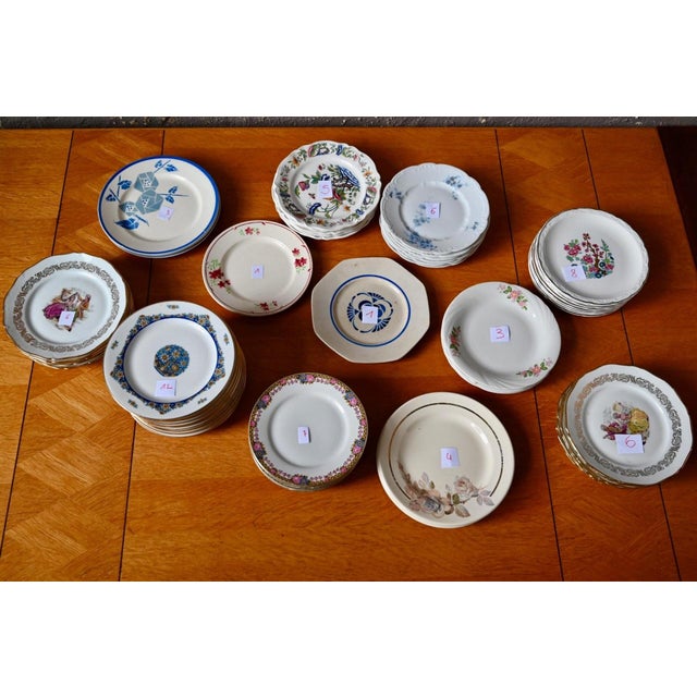 20th Century Porcelain Earthenware Dessert Plates with Various Decorations, 1950s, Set of 62 For Sale - Image 8 of 9