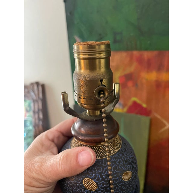 Antique Navy Blue Satsuma Lamp For Sale - Image 12 of 12