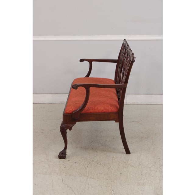 Vintage Carved Mahogany Triple Back Settee Bench For Sale - Image 4 of 15