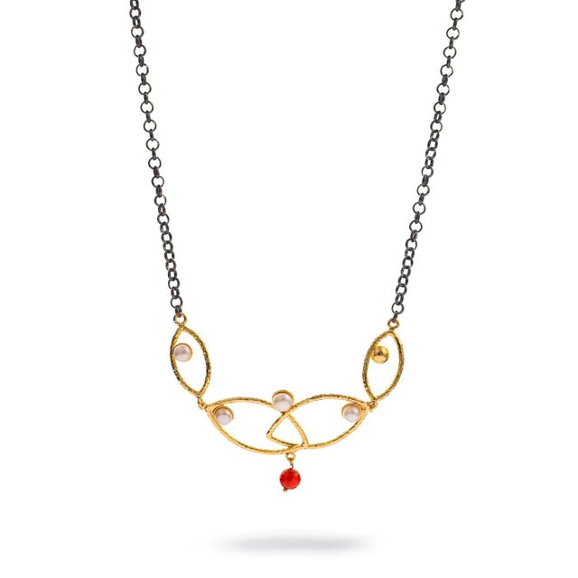 Goddess Balance Pearl & Ruby Red Necklace For Sale - Image 12 of 12