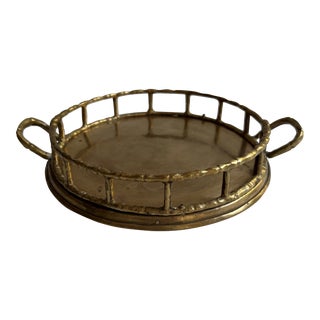 Vintage Brass Faux Bamboo Tray For Sale