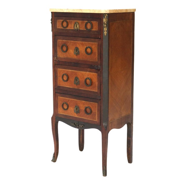 Antique Satinwood, Rosewood & Ormolu Marble Top Lingerie Chest C1900 For Sale