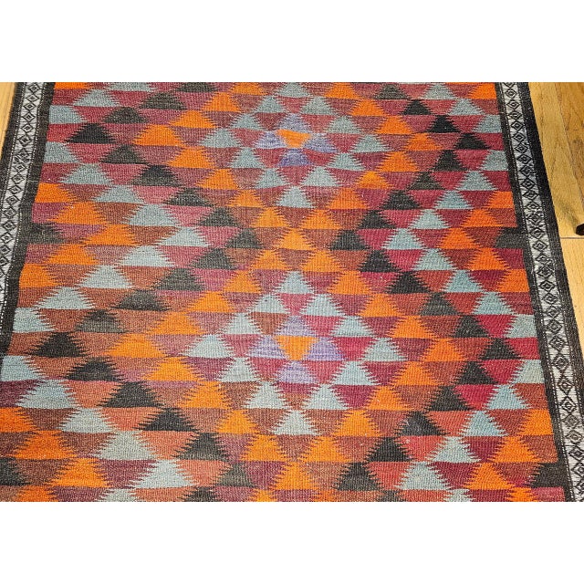 Textile Vintage Moroccan Kilim Rug, Hand-Woven Wool, Geometric Pattern, 5' X 13' For Sale - Image 7 of 18