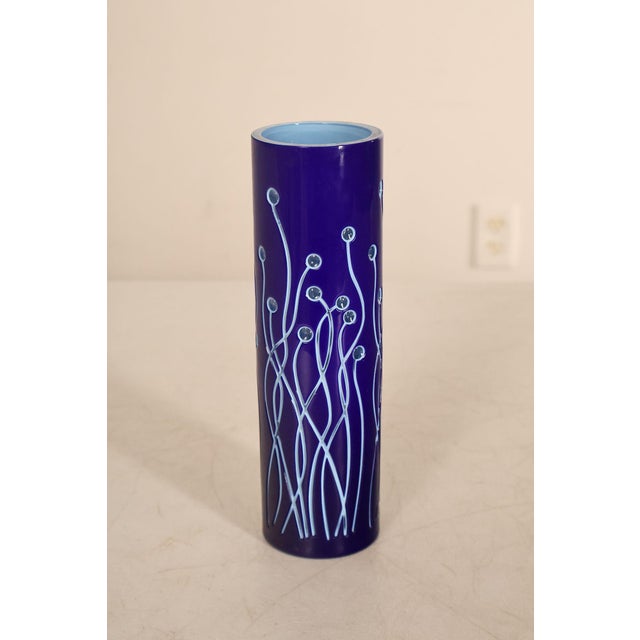 High Quality Double Cased Glass Tubular Vase with Incised Decoration