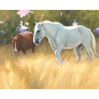 Shadows Along the Purgatory by Lani Vlaanderen | Oil Painting of two horses in a field For Sale