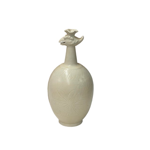 Off-white Vintage Off White Bird Head Mouth Ceramic Art Vase For Sale - Image 8 of 9