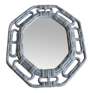 Vintage Faux Wicker Octagon Wall Mirror For Sale