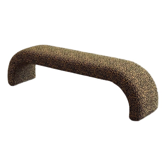 1960s Custom Made Waterfall Bench in Leopard Fabric For Sale