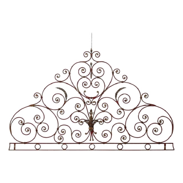 Red Iron Double Bed Headboard, Early 20th Century For Sale