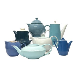 Mid 20th Century Blue Vintage Teapot Curation - Group of 7 For Sale
