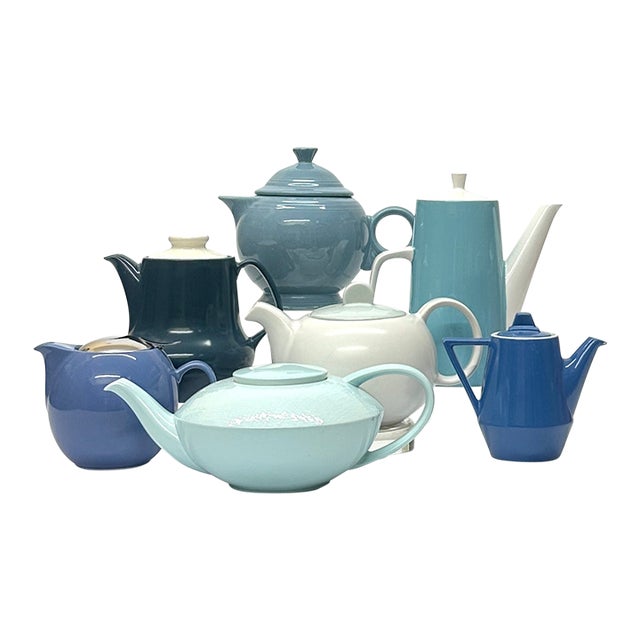 Mid 20th Century Blue Vintage Teapot Curation - Group of 7 For Sale