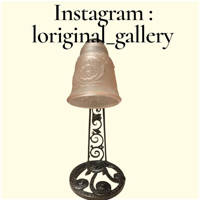 Wrought Iron and Molded Glass Table Lamp, 1930s For Sale - Image 7 of 8