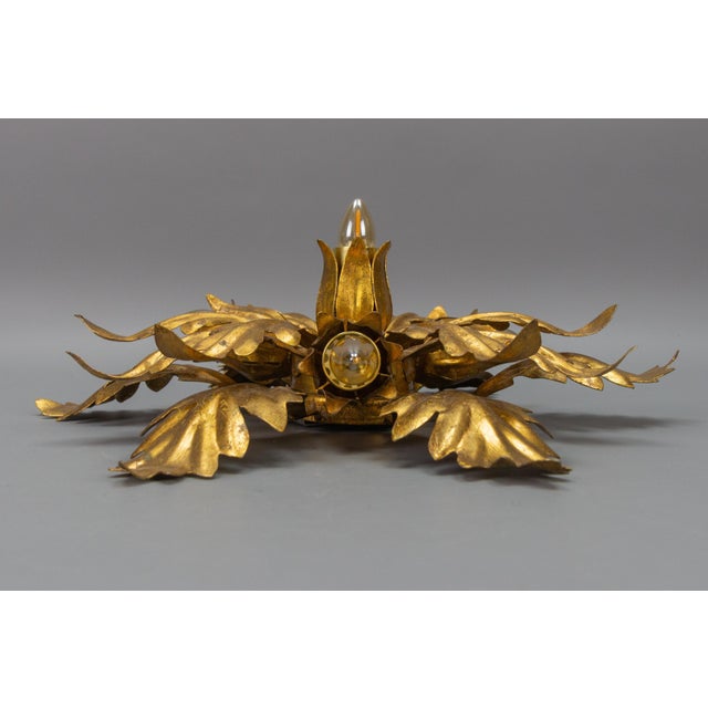 Gilt Metal Leafed Sunburst-Shaped Four-Light Flush Mount, 1970s For Sale - Image 12 of 18