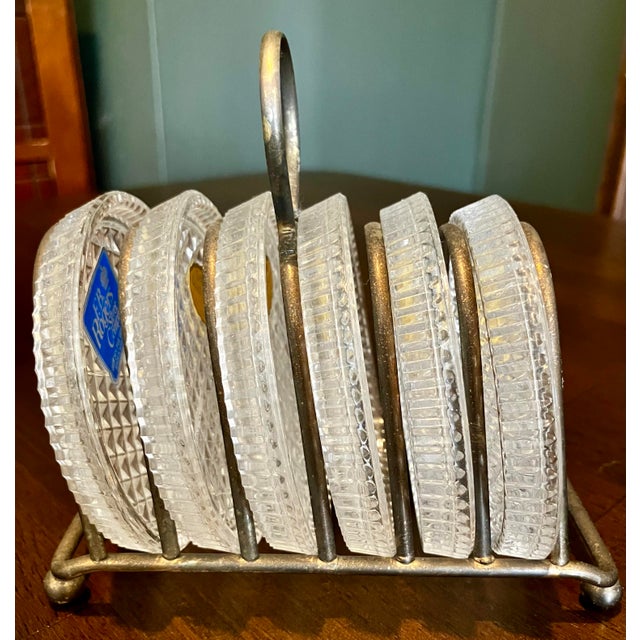 Mid-Century Modern Vintage West German Lead Crystal Coaster Set in Metal Rack For Sale - Image 3 of 15