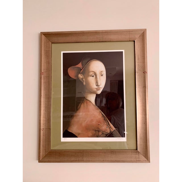 original print By " Maziku" left 11/99 right 9/99 Framed in Silver leaf frame