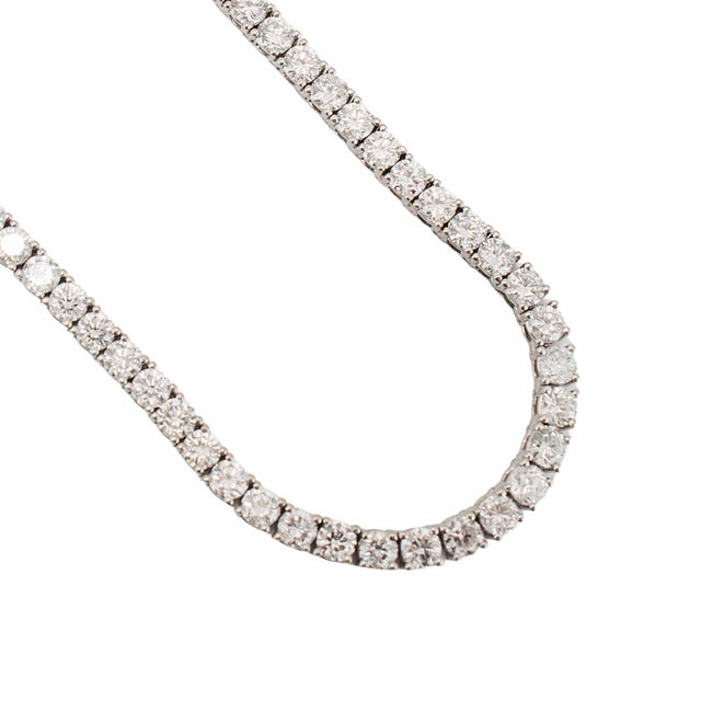 14k White Gold 14.44ct Round Diamond 4 Prongs Matinee Chain Tennis Necklace For Sale - Image 4 of 8