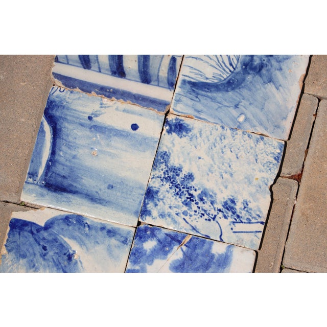 Antique Set of 8 Baroque Portuguese Tiles 18th Century Blue & White Scenic and Architectural Motifs For Sale - Image 6 of 10